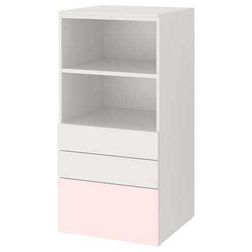 SMÅSTAD / PLATSA - Bookcase, white pale pink/with 3 drawers, 60x57x123 cm