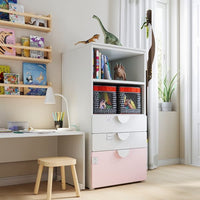 SMÅSTAD / PLATSA - Bookcase, white pale pink/with 3 drawers, 60x57x123 cm - best price from Maltashopper.com 49387811