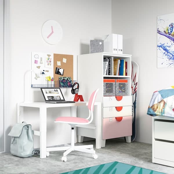 SMÅSTAD / PLATSA - Bookcase, white pale pink/with 3 drawers, 60x57x123 cm - Premium Armoires & Wardrobes from Ikea - Just €200.99! Shop now at Maltashopper.com