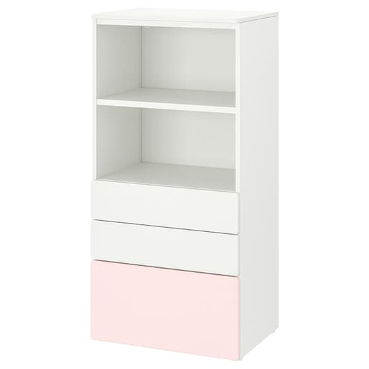 SMÅSTAD / PLATSA - Bookcase, white pale pink/with 3 drawers, 60x42x123 cm - best price from Maltashopper.com 49420523