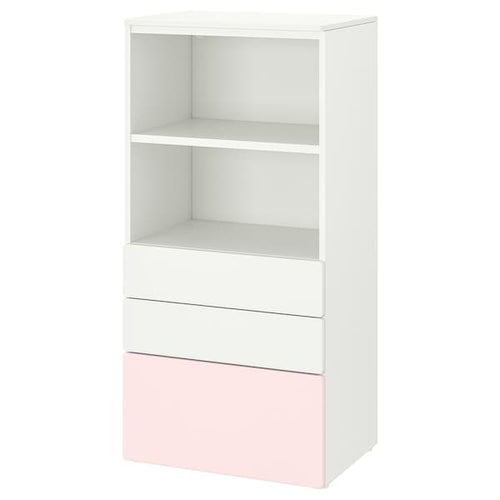 SMÅSTAD / PLATSA - Bookcase, white pale pink/with 3 drawers, 60x42x123 cm