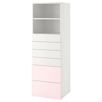 SMÅSTAD / PLATSA - Bookcase, white pale pink/with 6 drawers, 60x57x181 cm - best price from Maltashopper.com 49388071
