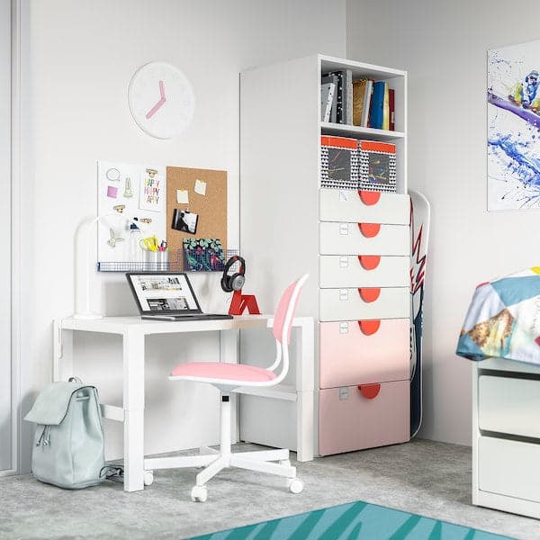 Ikea SMÅSTAD / PLATSA - Bookcase, white pale pink/with 6 drawers, 60x57x181 cm