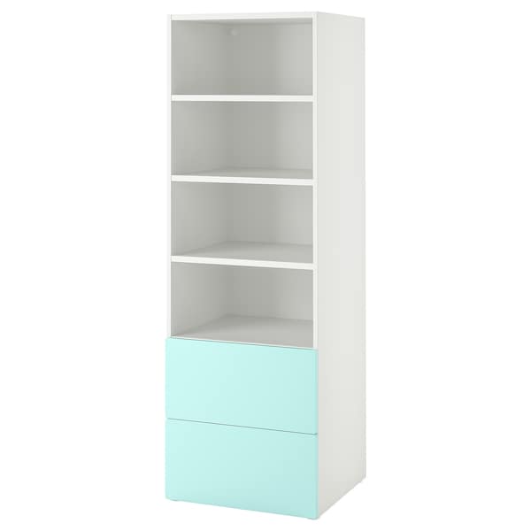 SMÅSTAD / PLATSA - Bookcase, white pale turquoise/with 2 drawers, 60x57x181 cm - best price from Maltashopper.com 89483274