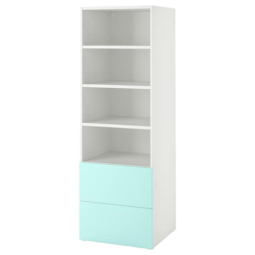 SMÅSTAD / PLATSA - Bookcase, white pale turquoise/with 2 drawers, 60x57x181 cm