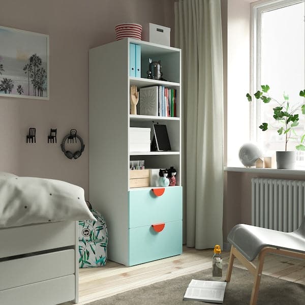 SMÅSTAD / PLATSA - Bookcase, white pale turquoise/with 2 drawers, 60x57x181 cm - best price from Maltashopper.com 89483274