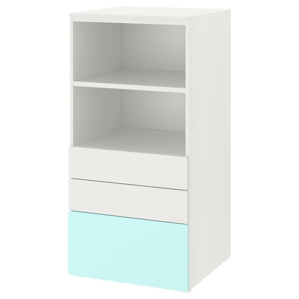 SMÅSTAD / PLATSA - Bookcase, white pale turquoise/with 3 drawers, 60x57x123 cm - best price from Maltashopper.com 89387809