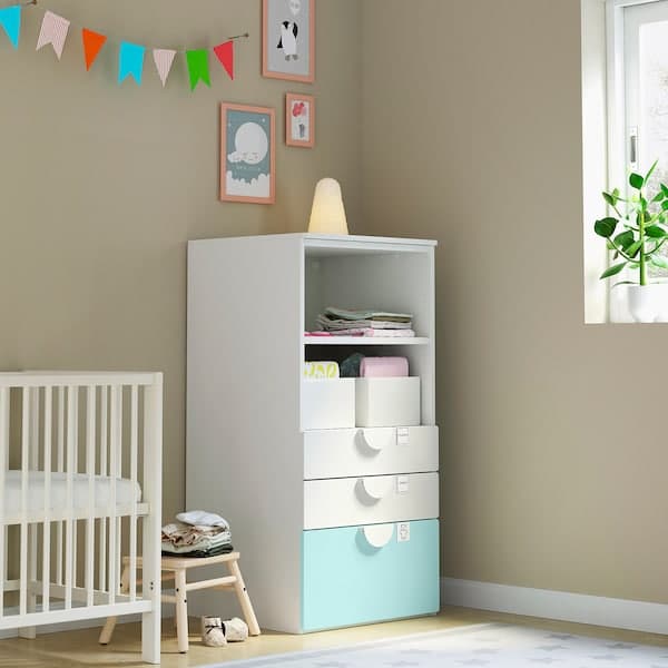 SMÅSTAD / PLATSA - Bookcase, white pale turquoise/with 3 drawers, 60x57x123 cm - best price from Maltashopper.com 89387809
