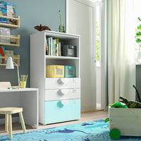 SMÅSTAD / PLATSA - Bookcase, white pale turquoise/with 3 drawers, 60x42x123 cm - best price from Maltashopper.com 49420518