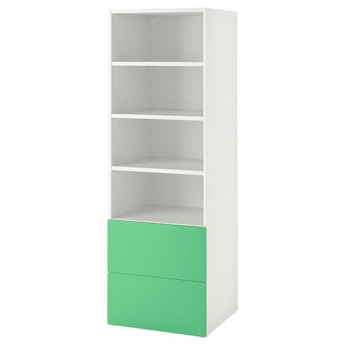 SMÅSTAD / PLATSA - Bookcase, white green/with 2 drawers, 60x57x181 cm