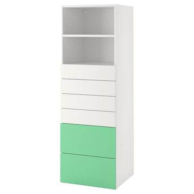 SMÅSTAD / PLATSA - Bookcase, white green/with 6 drawers, 60x57x181 cm - best price from Maltashopper.com 59388075