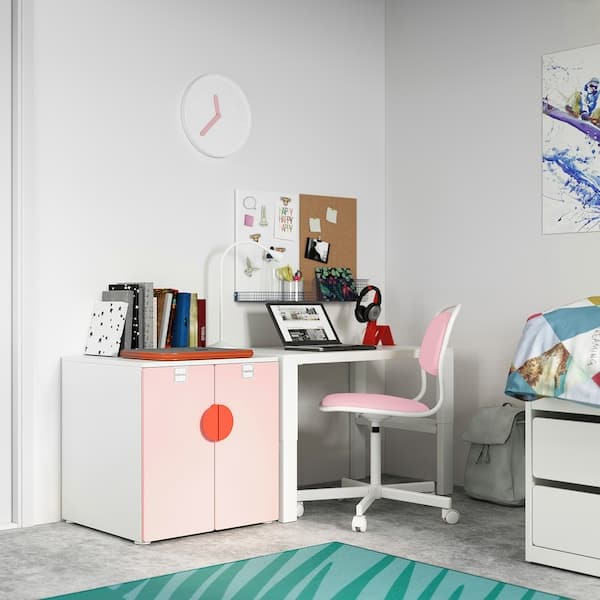 SMÅSTAD / PLATSA - Cabinet, white pale pink/with 1 shelf
