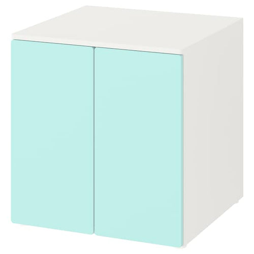 SMÅSTAD / PLATSA - Cabinet, white pale turquoise/with 1 shelf, 60x57x63 cm