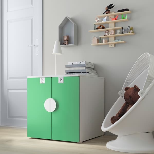 SMÅSTAD / PLATSA - Cabinet, white green/with 1 shelf