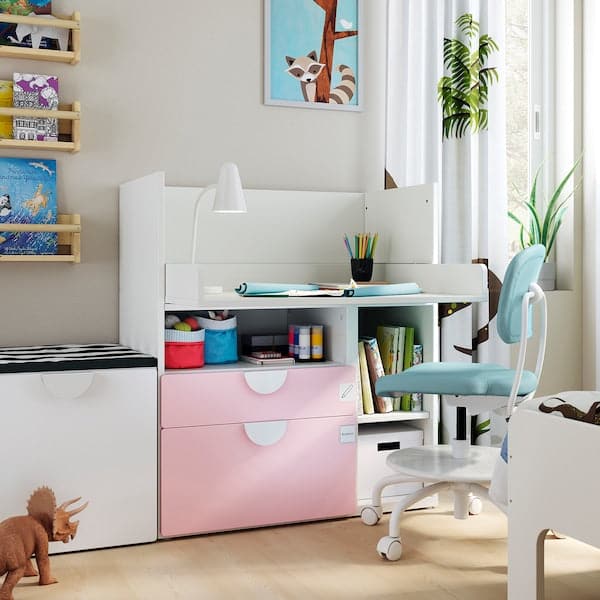 SMÅSTAD - Desk, white pale pink/with 2 drawers, 90x79x100 cm - best price from Maltashopper.com 09392254