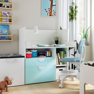 SMÅSTAD - Desk, white pale turquoise/with 2 drawers, 90x79x100 cm - best price from Maltashopper.com 69392251
