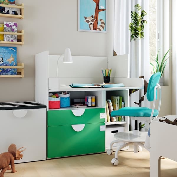 SMÅSTAD - Desk, white green/with 2 drawers, 90x79x100 cm - best price from Maltashopper.com 29392272