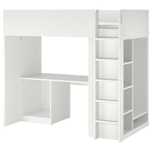 SMÅSTAD - Loft bed frame w desk and storage, white, 90x200 cm