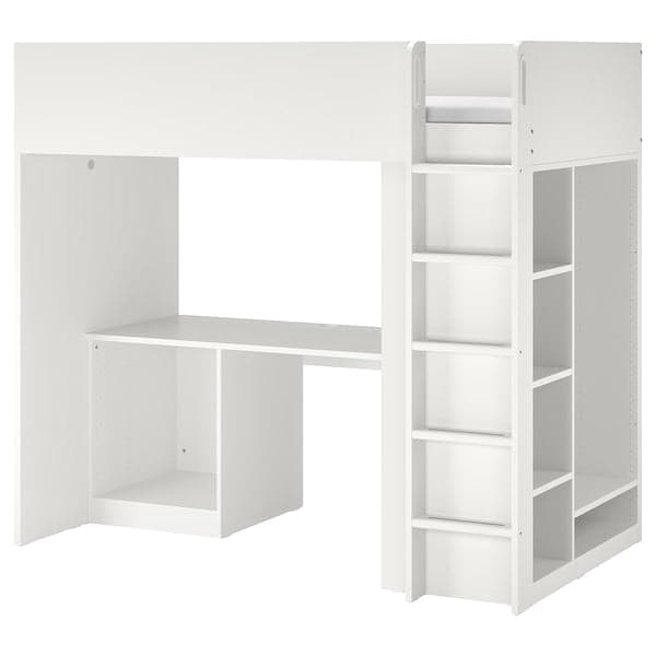 SMÅSTAD - Loft bed frame w desk and storage, white, 90x200 cm