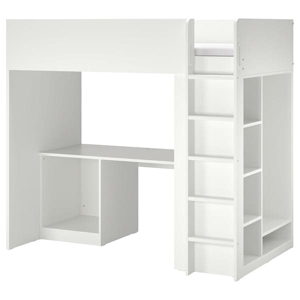 SMÅSTAD - Loft bed frame w desk and storage, white, 90x200 cm - best price from Maltashopper.com 50454036