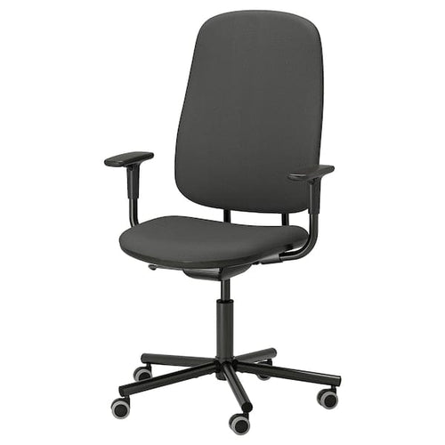 SMÖRKULL office chair with armrests, Gräsnäs dark grey, 65 cm