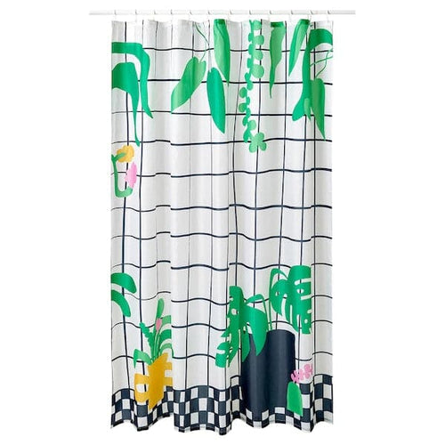 SNÖJONKVILL - Shower curtain, white/green, 180x200 cm