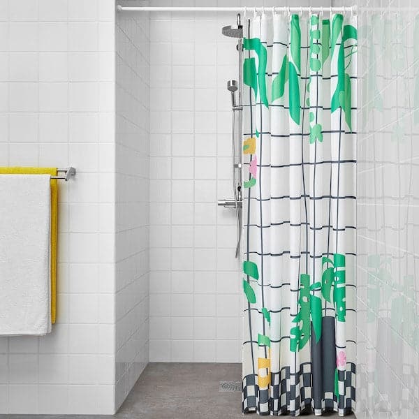 SNÖJONKVILL - Shower curtain, white/green, 180x200 cm - best price from Maltashopper.com 70557415