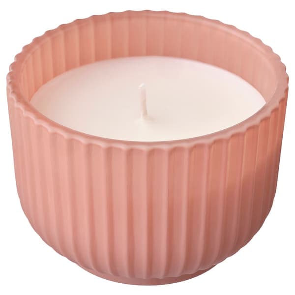SOCKERLÖNN - Scented candle in glass, Peach & blossom/pink