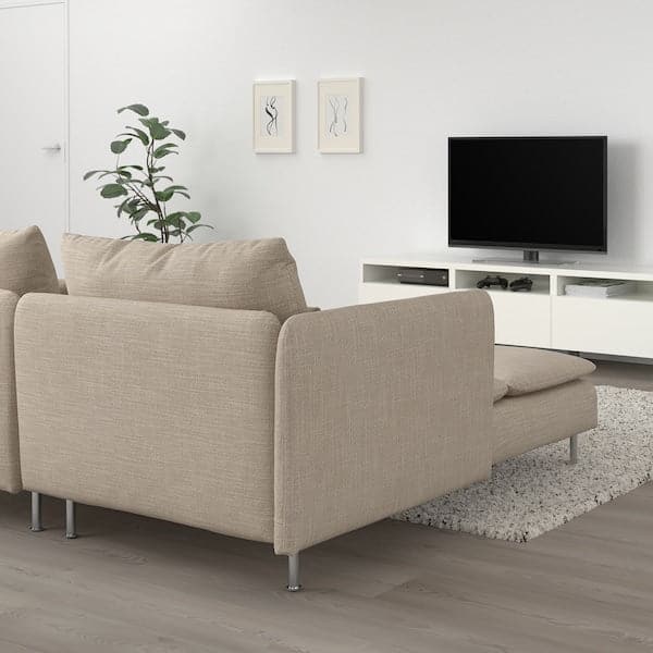 SÖDERHAMN - 2-seater sofa with chaise-longue and armrest/Hillared beige , - best price from Maltashopper.com 29430580