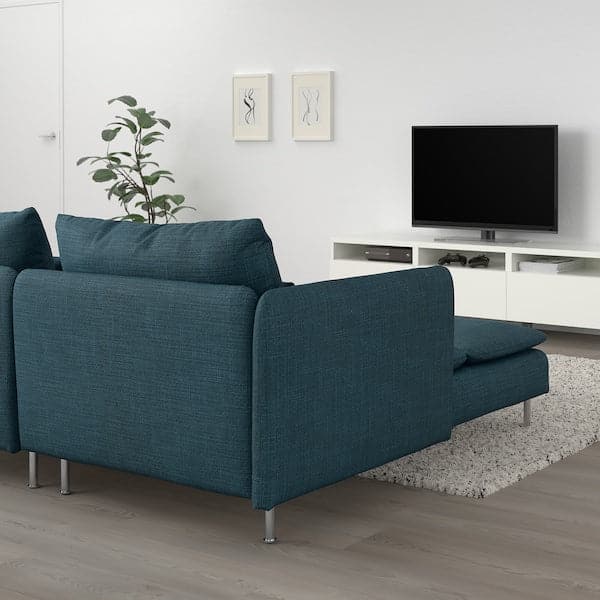Ikea SÖDERHAMN - 2-seater sofa with chaise-longue and armrest/Hillared dark blue ,