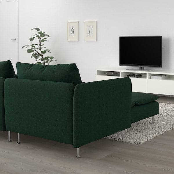 Ikea SÖDERHAMN - 2-seater sofa with chaise-longue and armrest/Tallmyra dark green ,