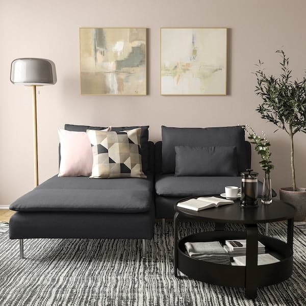Ikea SÖDERHAMN 2-seater sofa with chaise-longue, Fridtuna dark grey ,