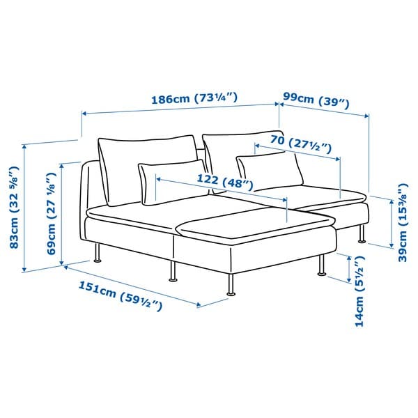 SÖDERHAMN - 2-seater sofa with chaise-longue/Tallmyra blue , - best price from Maltashopper.com 89430643