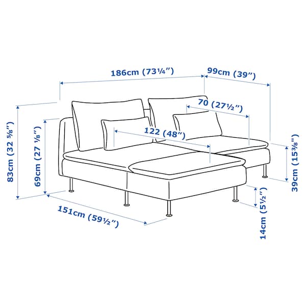 SÖDERHAMN 2 seater sofa - with beige/brown chaise-longue/Viarp , - Premium Sofas from Ikea - Just €1000.99! Shop now at Maltashopper.com