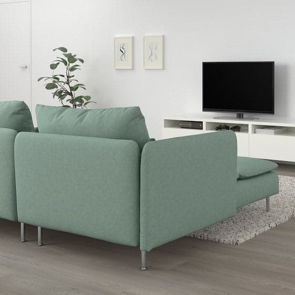 Ikea SÖDERHAMN - 4-seater sofa with chaise-longue, open end/Tallmyra light green ,