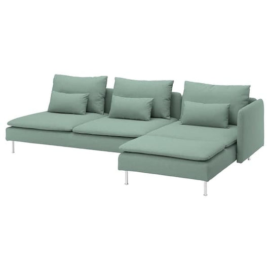 Ikea SÖDERHAMN - 4-seater sofa with chaise-longue, open end/Tallmyra light green ,