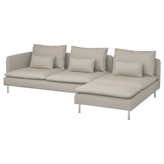 Ikea SÖDERHAMN 4-seater sofa with chaise-longue and open end piece Fridtuna/light beige ,