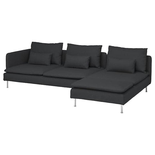 Ikea SÖDERHAMN 4-seater sofa with chaise-longue and open end piece Fridtuna/dark grey ,