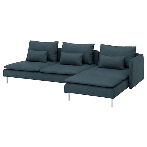 SÖDERHAMN - 4-seater sofa with chaise-longue and open end piece/Hillared dark blue ,