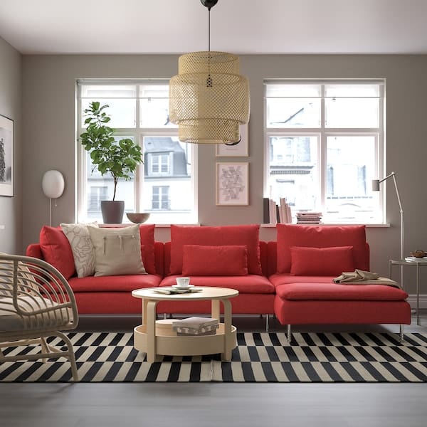 Ikea SÖDERHAMN - 4-seater sofa with chaise-longue and open end piece Tonerud/red