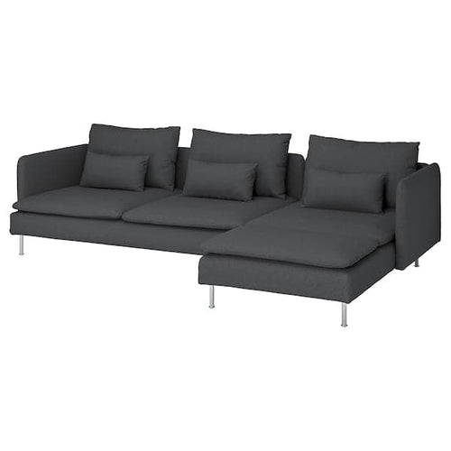 SÖDERHAMN 4-seater sofa with chaise-longue, Fridtuna dark grey ,