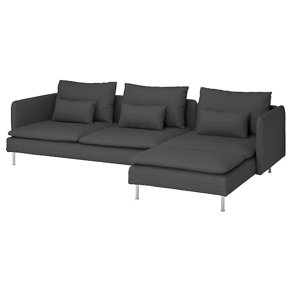 SÖDERHAMN 4-seater sofa with chaise-longue, Fridtuna dark grey ,