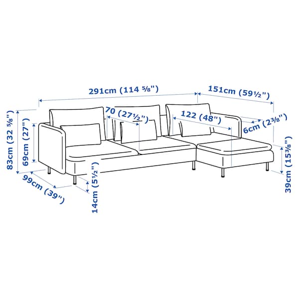 Ikea SÖDERHAMN - 4-seater sofa with chaise-longue, Tallmyra light green , ikea_check
