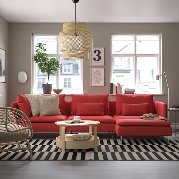 Ikea SÖDERHAMN - 4-seater sofa with chaise-longue/Tonerud red