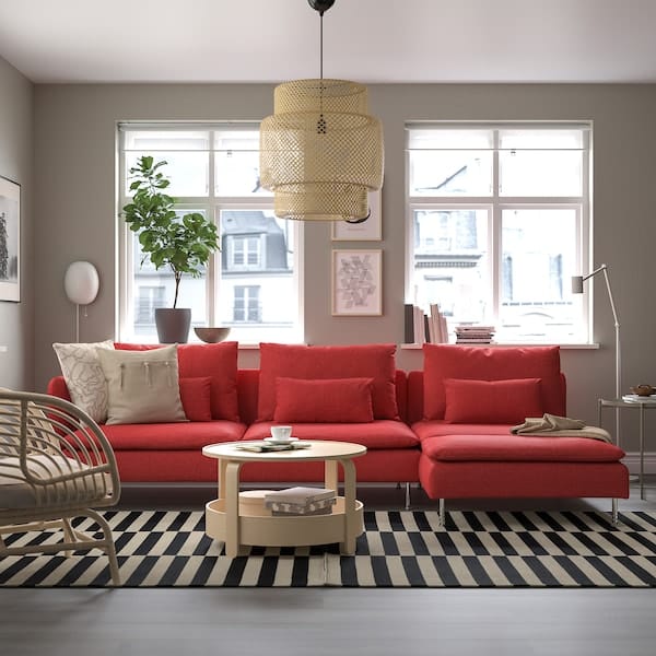 Ikea SÖDERHAMN - 4-seater sofa with chaise-longue, Tonerud red