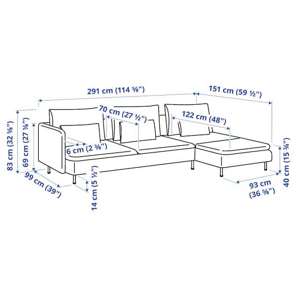 Ikea SÖDERHAMN - 4-seater sofa with chaise-longue, Tonerud red