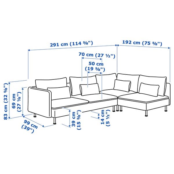 Ikea SÖDERHAMN - 4-seater corner sofa, open end/Hillared anthracite , ikea_check