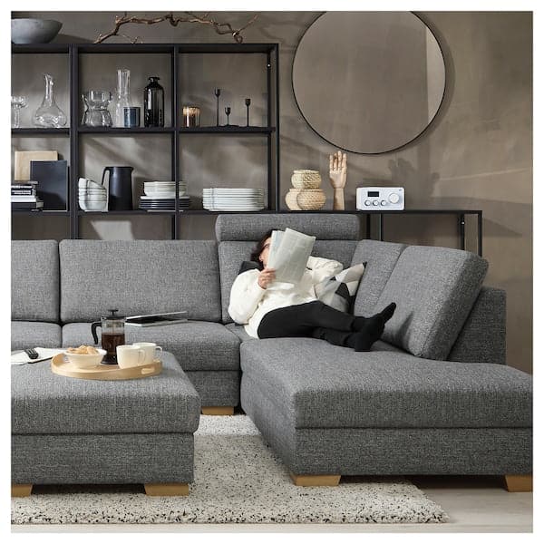 SÖRVALLEN 4-seater corner sofa - open terminal, right/Lejde grey/black , - best price from Maltashopper.com 29314774