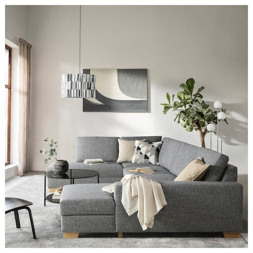 SÖRVALLEN 5-seater corner sofa - with chaise-longue, right/Lejde grey/black ,