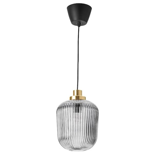 SOLKLINT pendant lamp, brass/grey clear glass, 22 cm